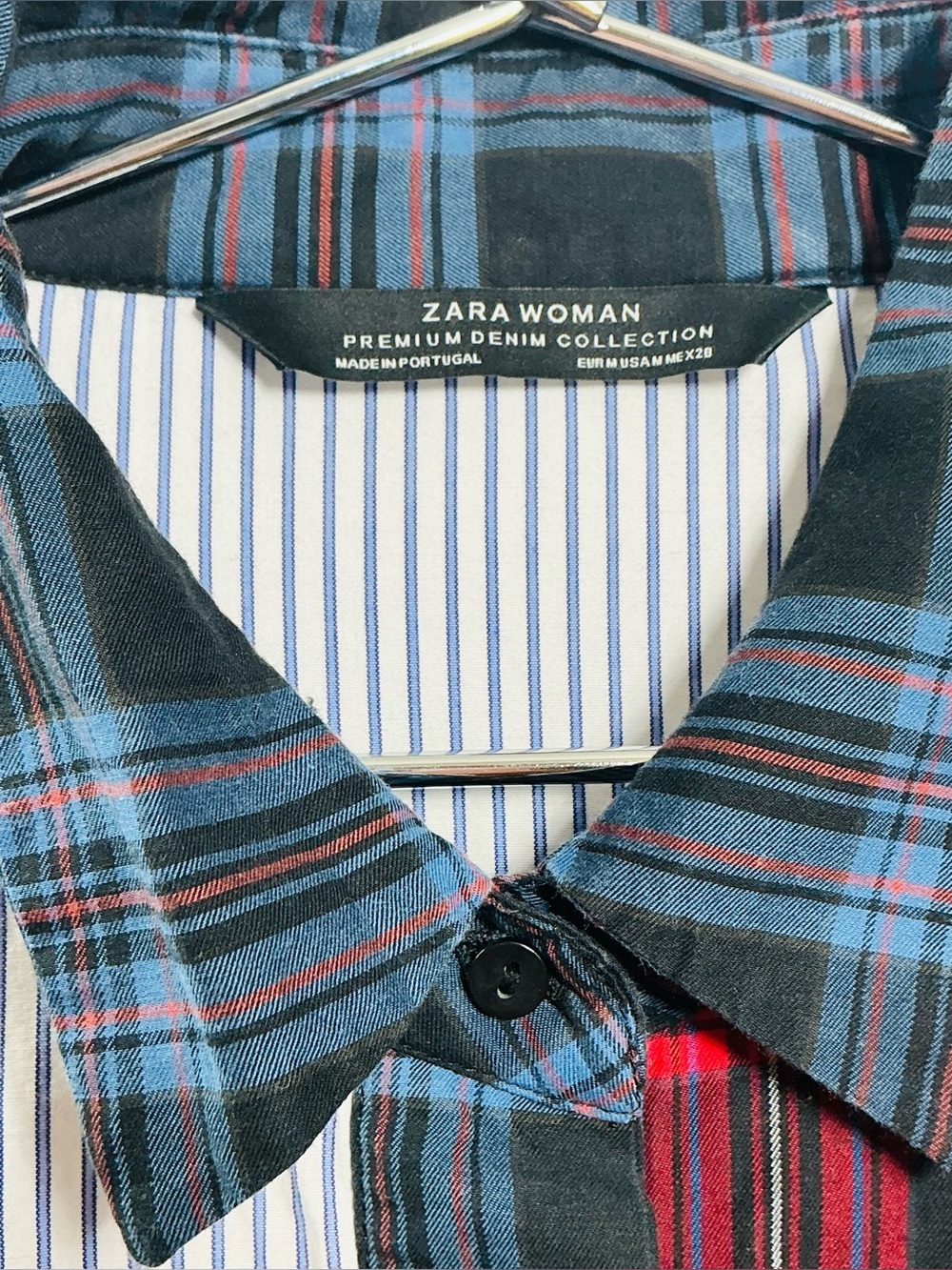 ZARA Mixed Patchwork Plaid & Striped Button Down Shirt - Size M - Picture 9 of 9